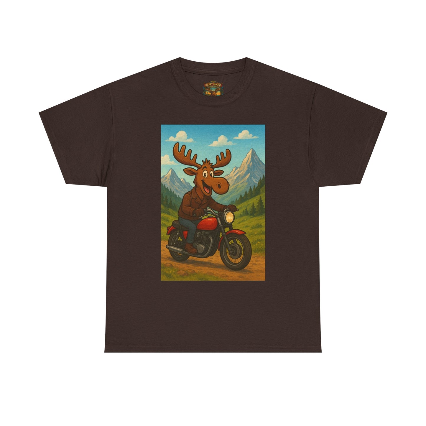 Happy Moose Motorcycle T-Shirt | Vintage Biker Moose Illustration