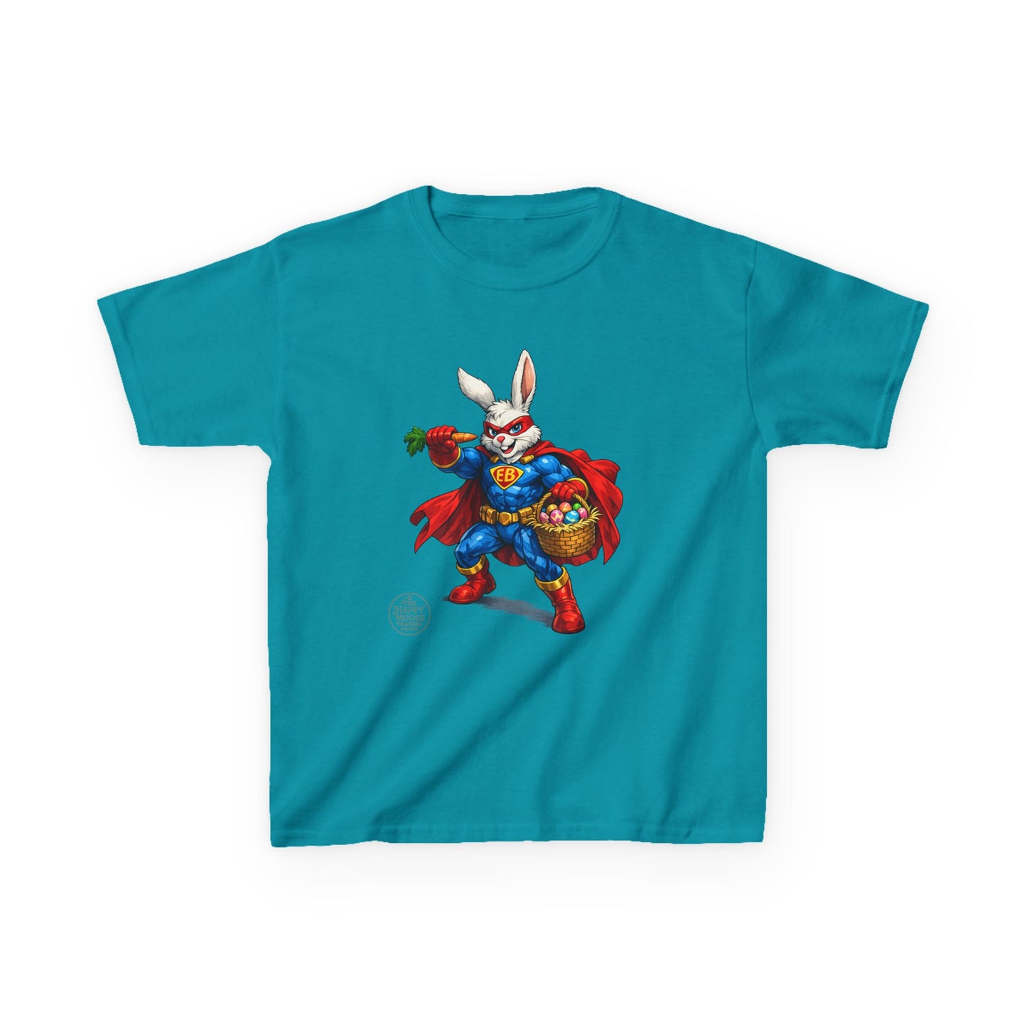 Kids Superhero Bunny T‑Shirt — Easter Basket & Carrot Costume