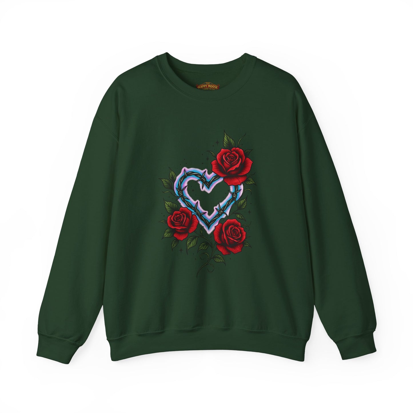 Heart & Roses Crewneck Sweatshirt — Gothic Floral Heart Design