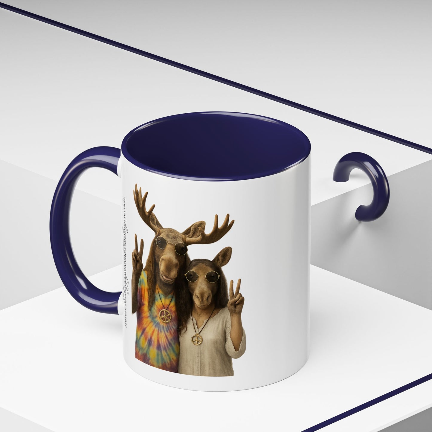 Peaceful Moose Couple Accent Coffee Mug — Hippie Tie-Dye Moose Peace Sign 11/15oz