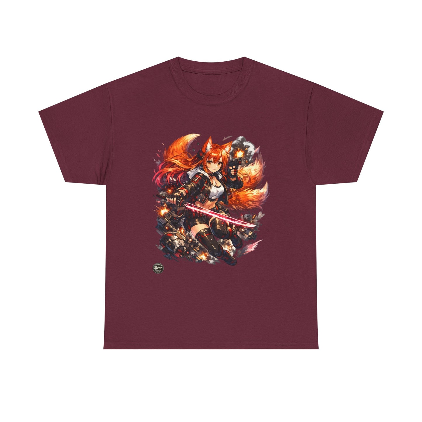 Fox Warrior Anime T-Shirt — Samurai Kitsune Graphic Tee #E004