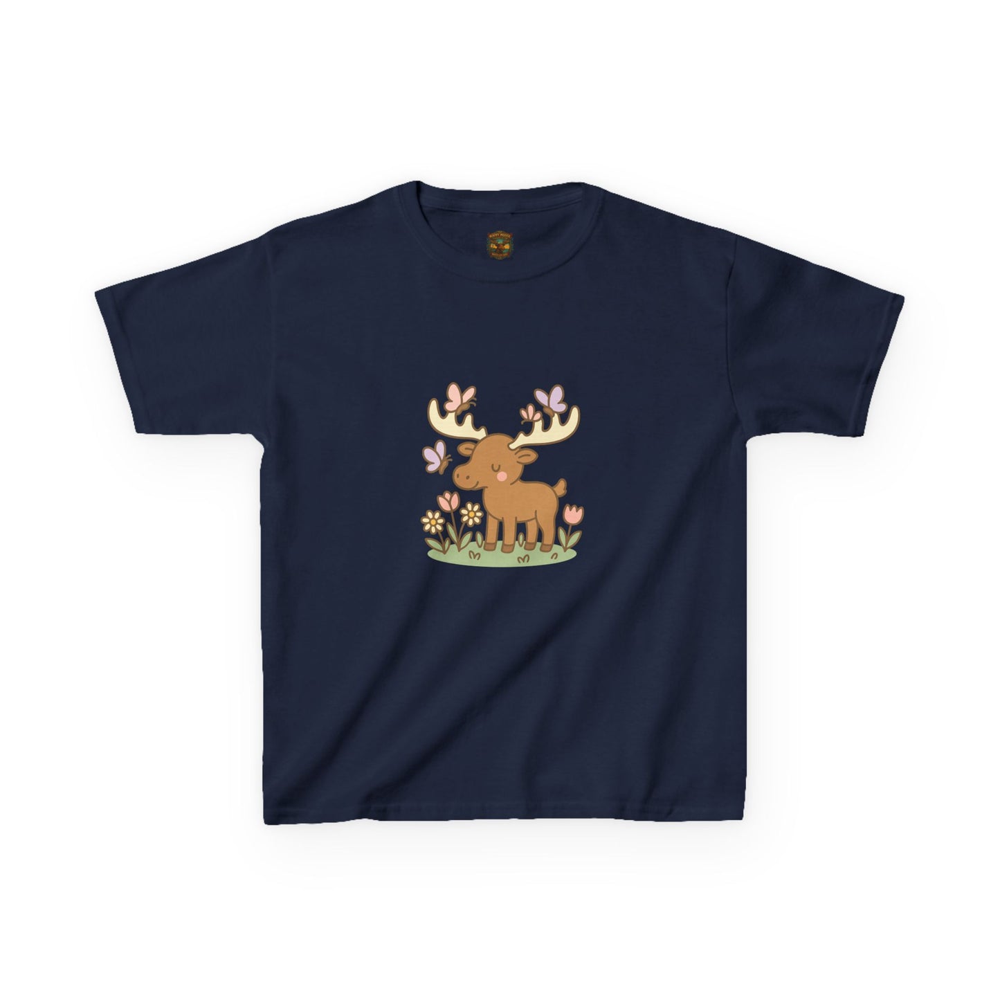 Kids T-Shirt — Cute Woodland Moose with Butterflies Kids Tee