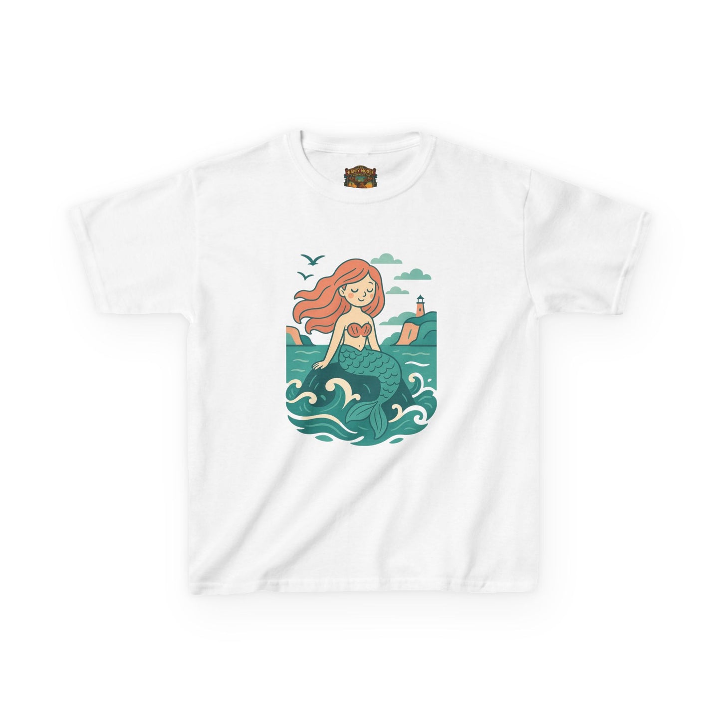 Kids Mermaid Graphic Tee — Cute Redhead Mermaid Ocean Illustration