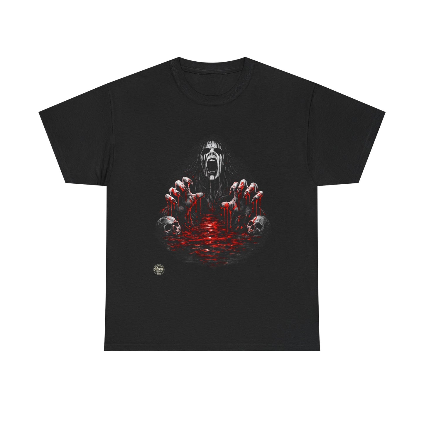T-Shirt — Horror Scream Design with Red Blood Pool (Gothic Horror Tee)  EZ002