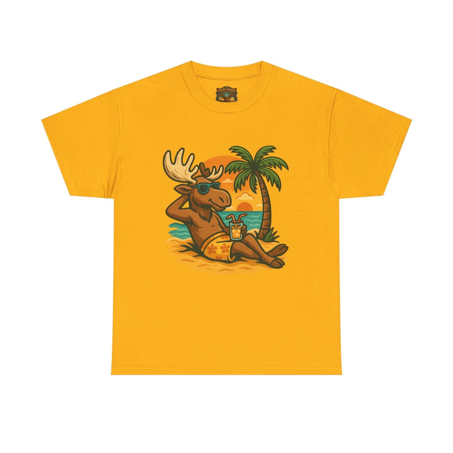 Moose Beach Vacation T-Shirt — Relaxing Tropical Moose Graphic Tee