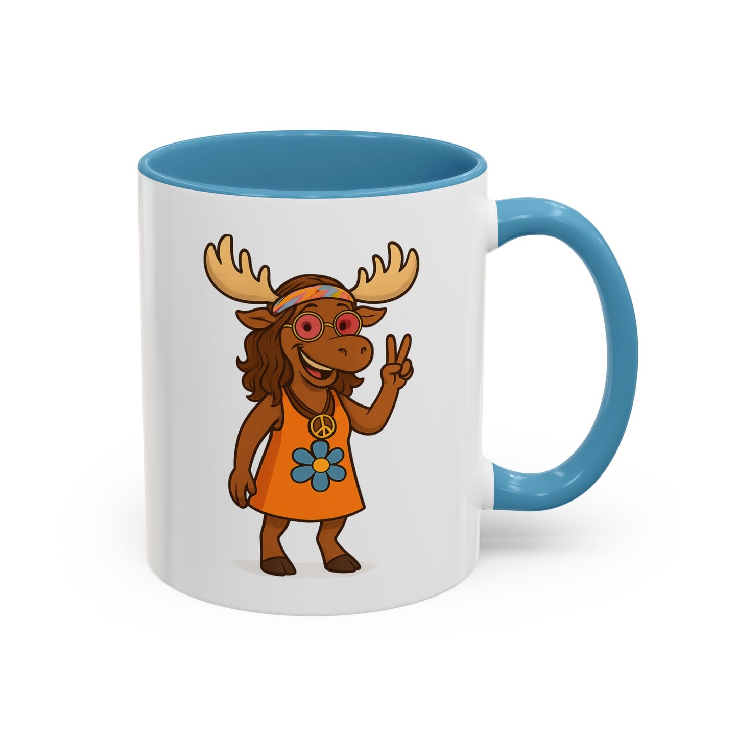 Hippie Moose Coffee Mug — Peace Sign Retro Moose Accent Mug (11/15oz)