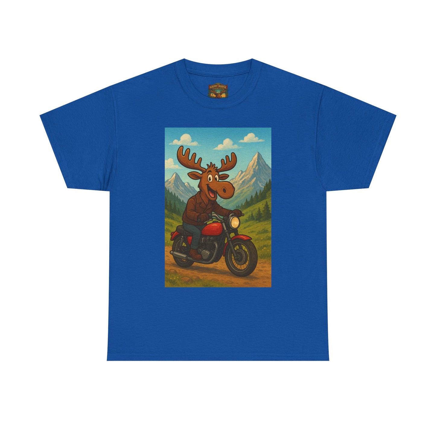 Happy Moose Motorcycle T-Shirt | Vintage Biker Moose Illustration
