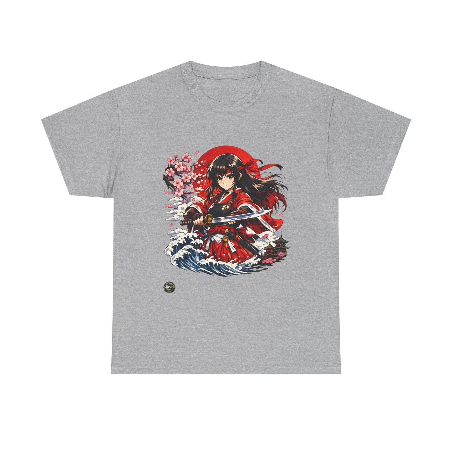 Anime Samurai Tee — Red Kimono Warrior Graphic T-Shirt #E006