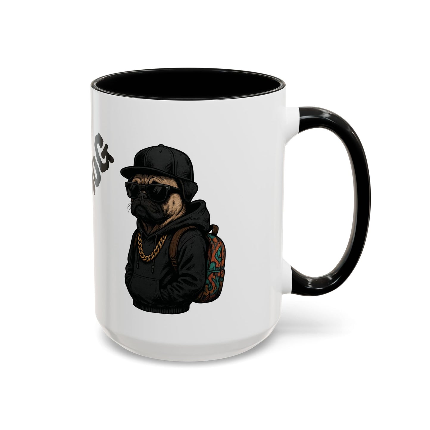 Pug Mug — Red Accent Coffee Mug with Hipster Pug Illustration (11/15oz)