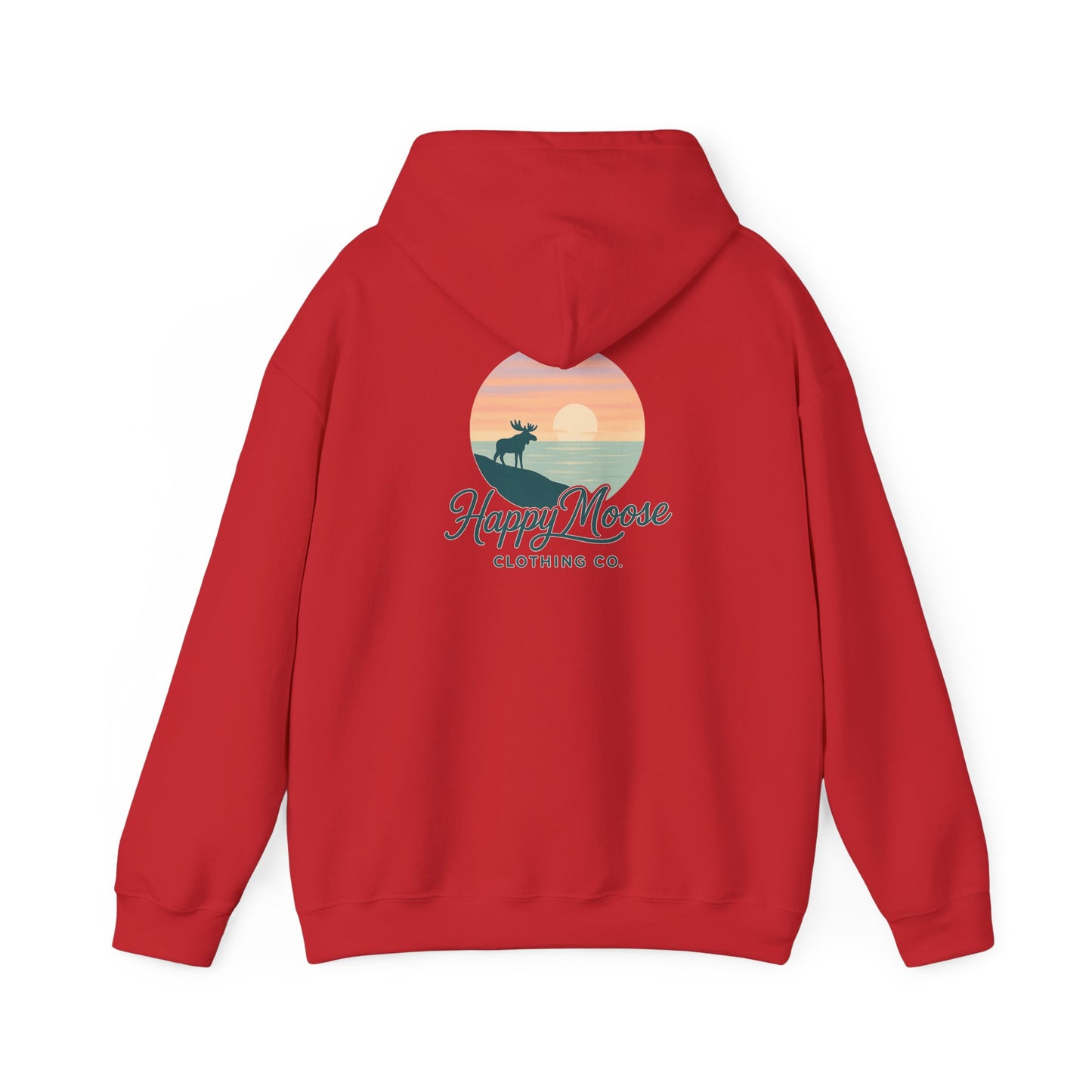 Happy Moose Hoodie — Sunset Lake Graphic Hooded Sweatshirt