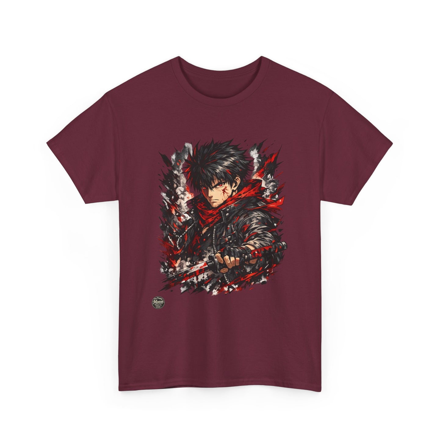 Anime Warrior Graphic Tee — Red Scarf Battle Art T-Shirt #E001