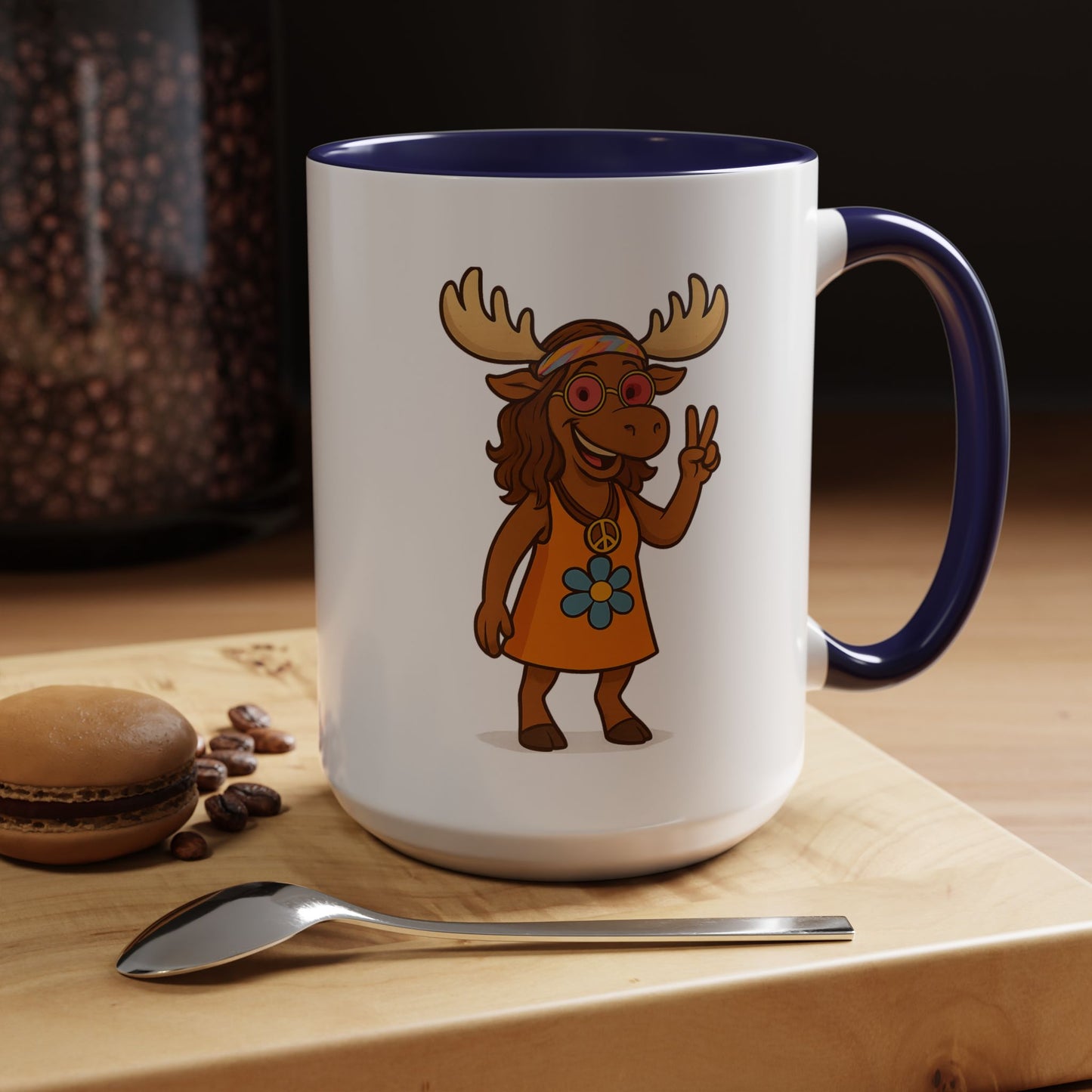 Hippie Moose Coffee Mug — Peace Sign Retro Moose Accent Mug (11/15oz)