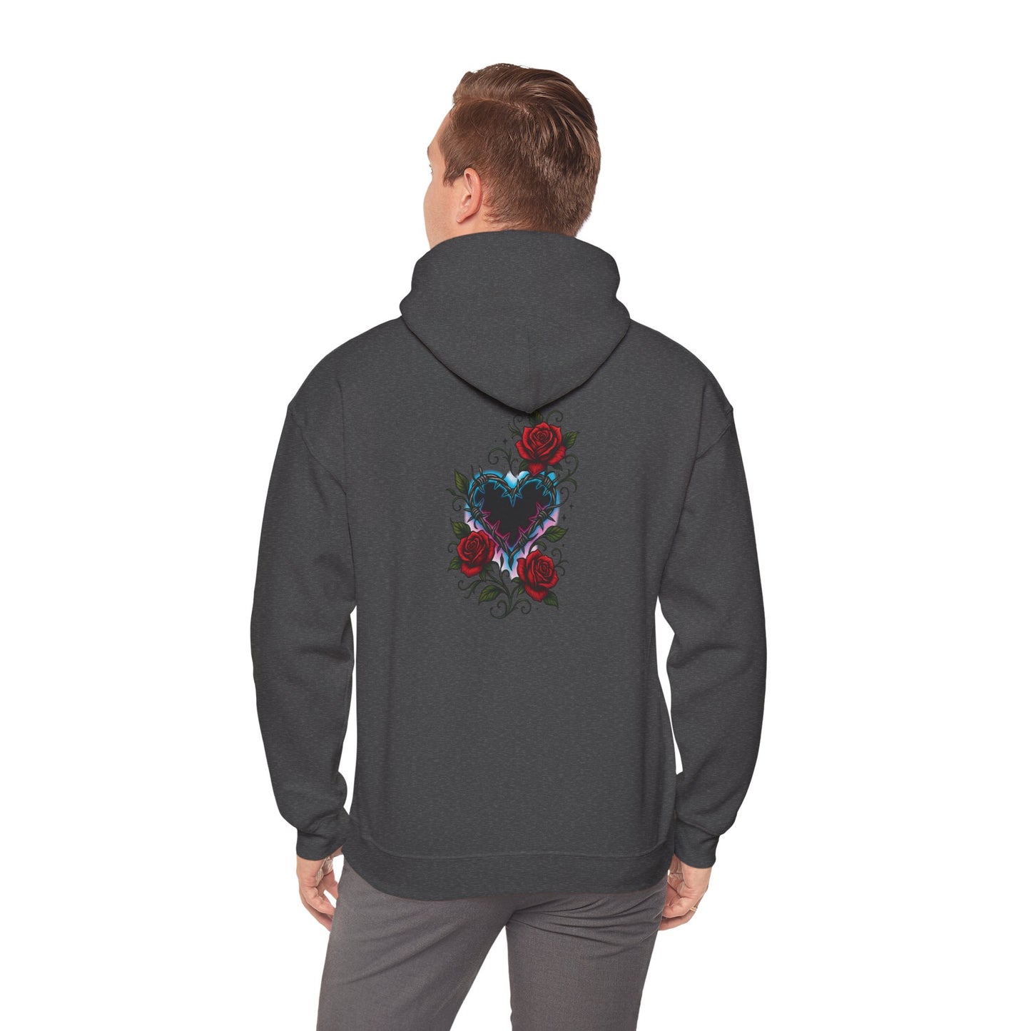 Rose Heart Tattoo Hoodie — Gothic Floral Heart Back Print