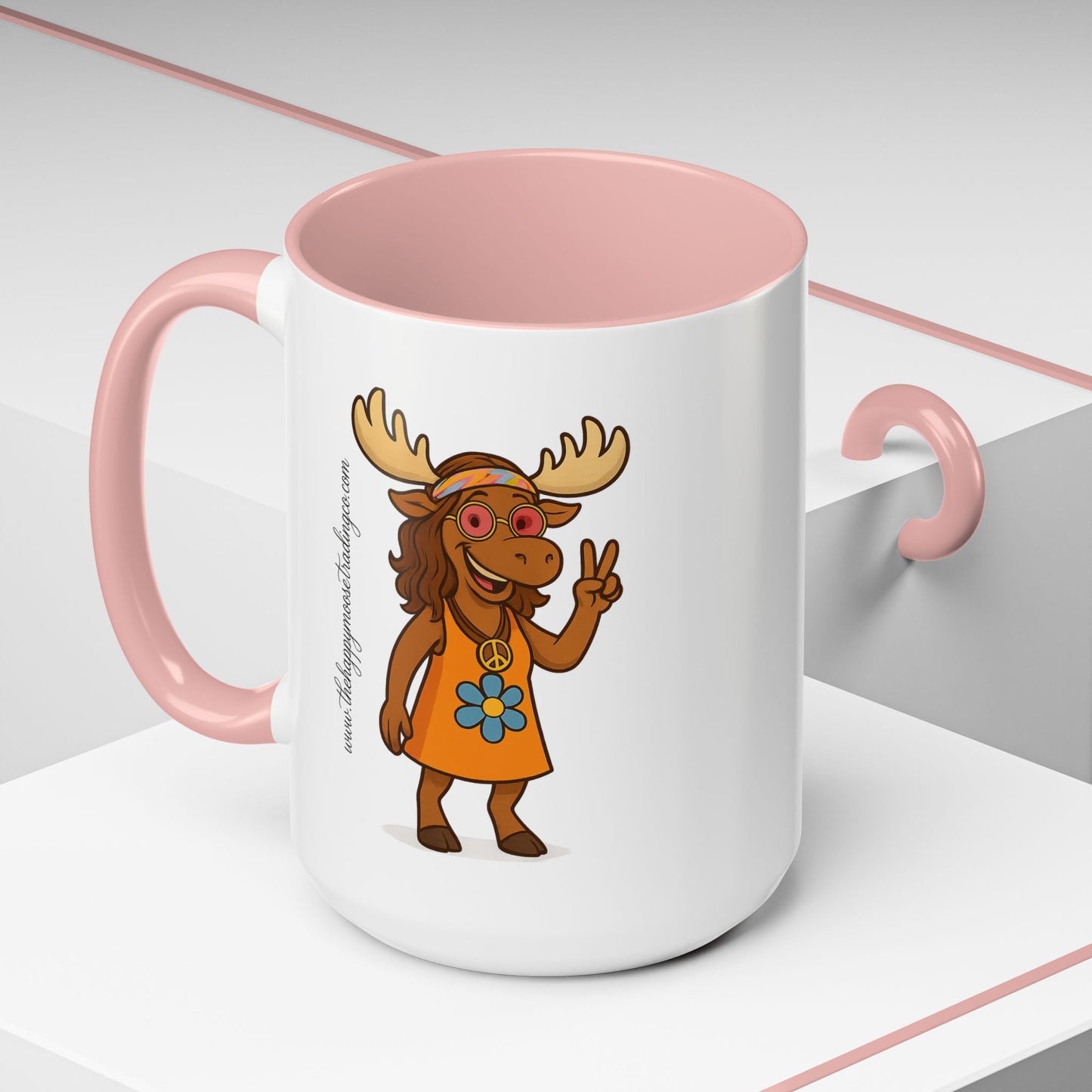 Hippie Moose Coffee Mug — Peace Sign Retro Moose Accent Mug (11/15oz)