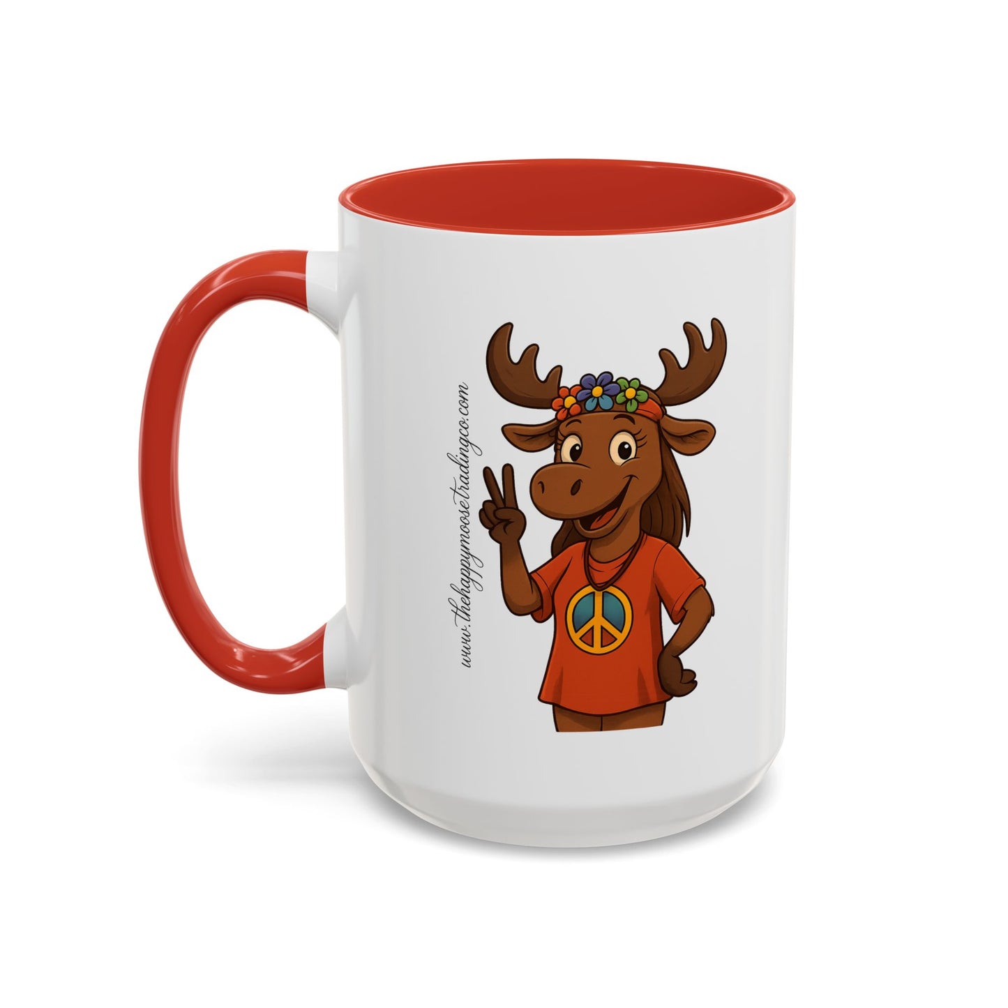 Peace Sign Moose Accent Coffee Mug — Hippie Moose with Flower Crown (11/15oz)