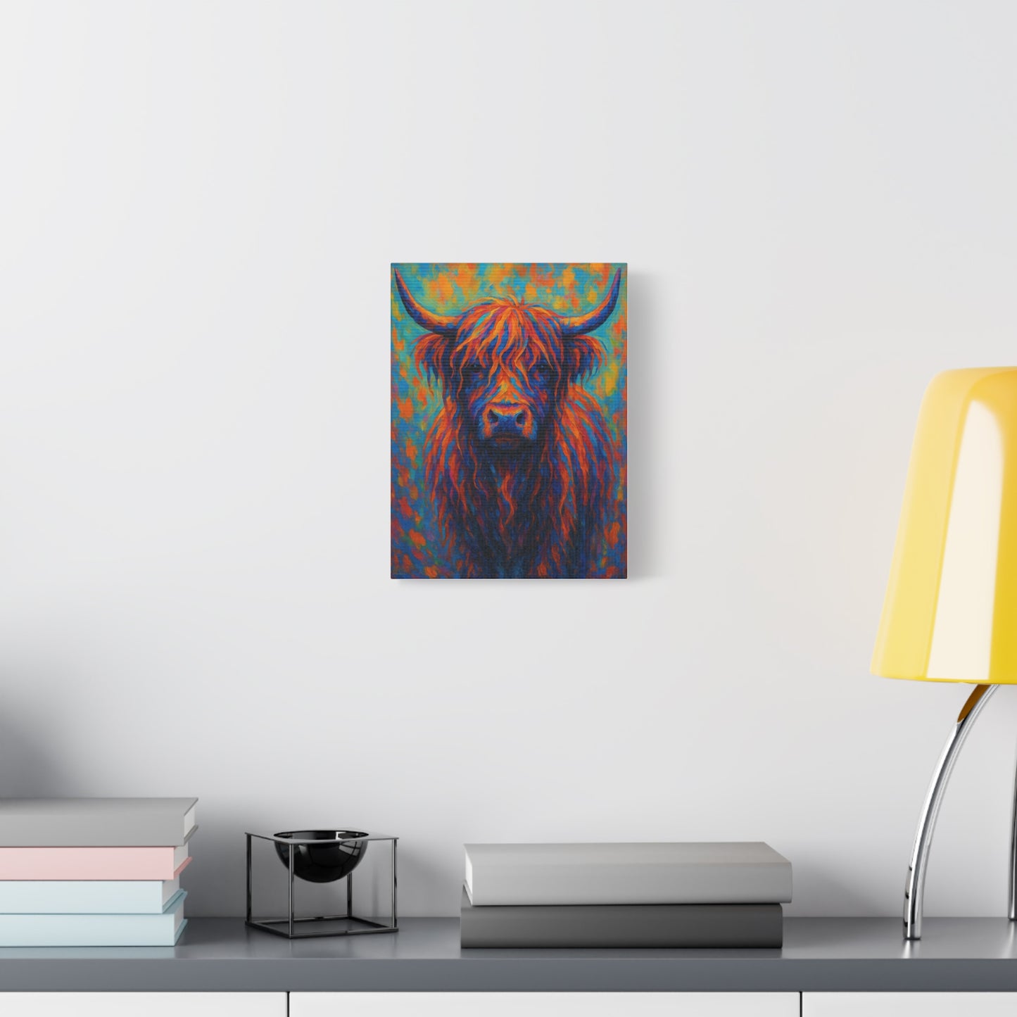 Colorful Highland Cow Matte Canvas Print — Vibrant Rustic Wall Art