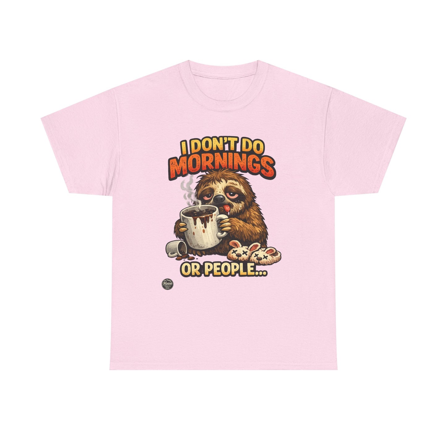 Sloth 'I Don't Do Mornings or People' Graphic Tee - Funny Coffee Shirt for Lazy Morning Lovers