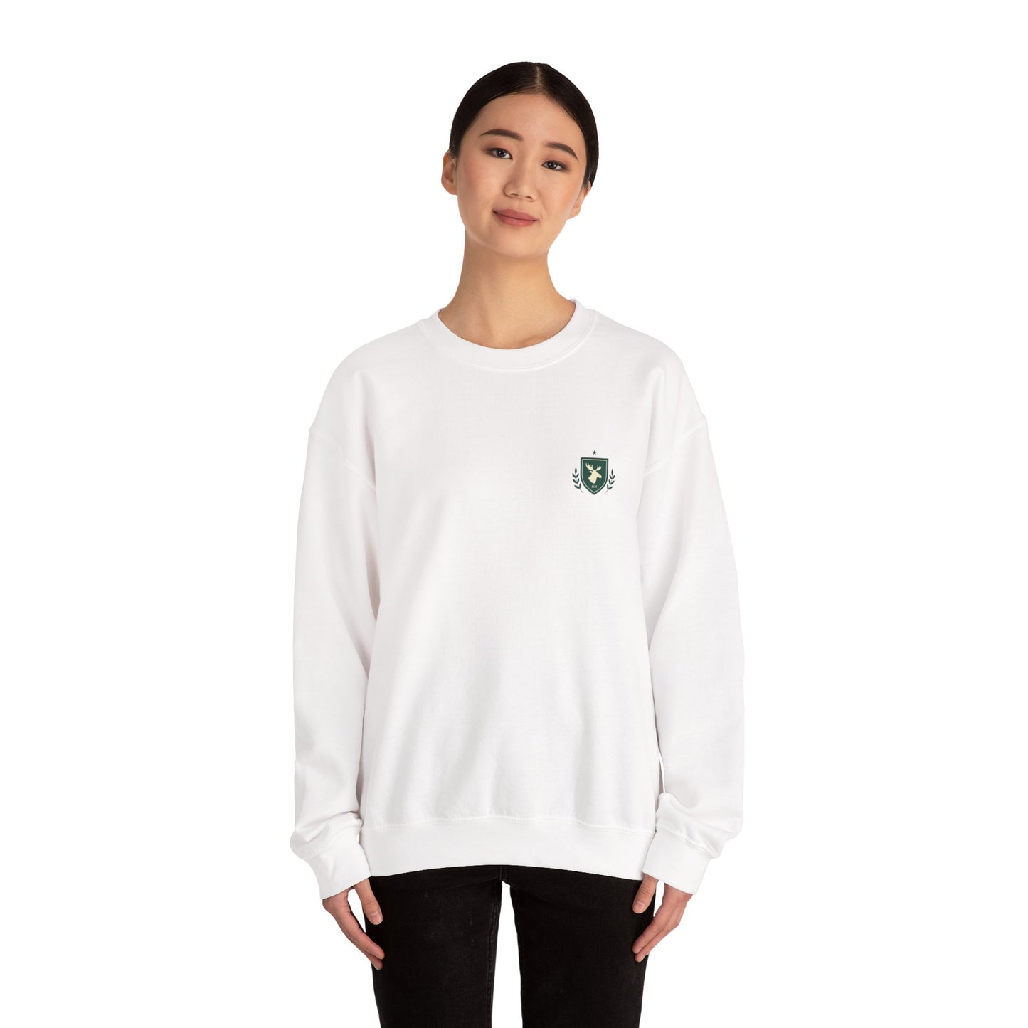 Embroidered Crest Crewneck Sweatshirt — Minimal Vintage Shield Logo