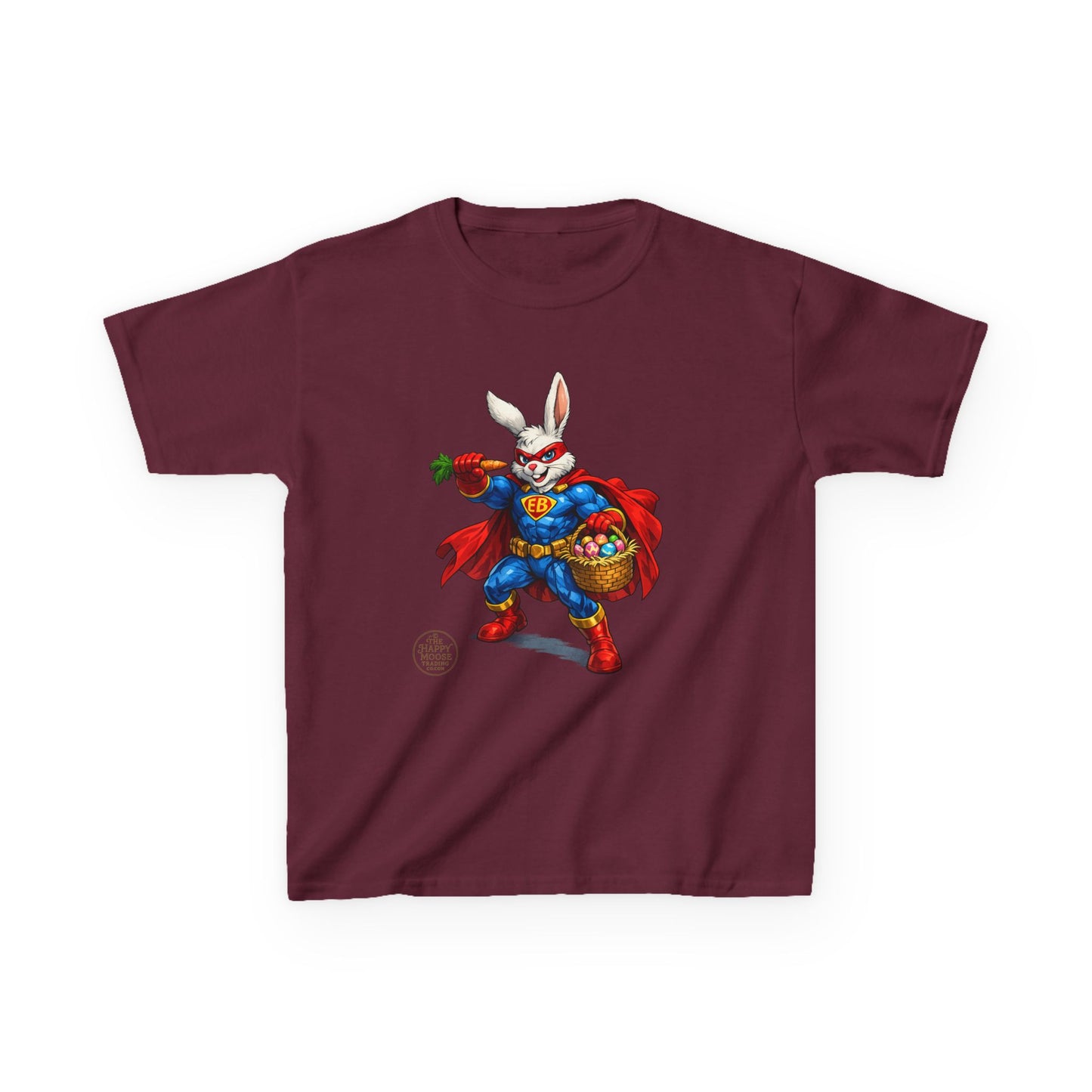 Kids Superhero Bunny T‑Shirt — Easter Basket & Carrot Costume