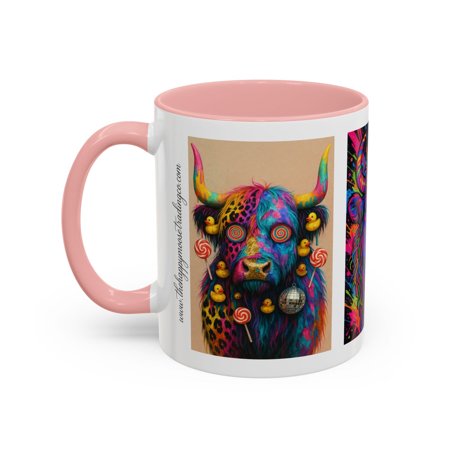 Psychedelic Highland Cow Accent Coffee Mug — Colorful Neon Farm Animal Art (11/15 oz)
