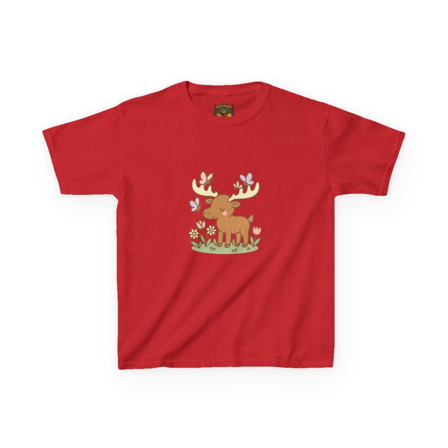 Kids T-Shirt — Cute Woodland Moose with Butterflies Kids Tee