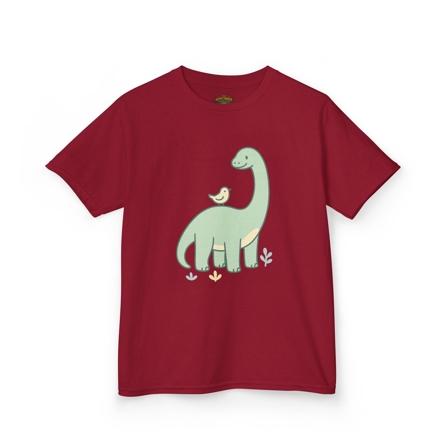 Kids Dino & Bird Tee — Cute Green Brontosaurus Graphic T‑Shirt