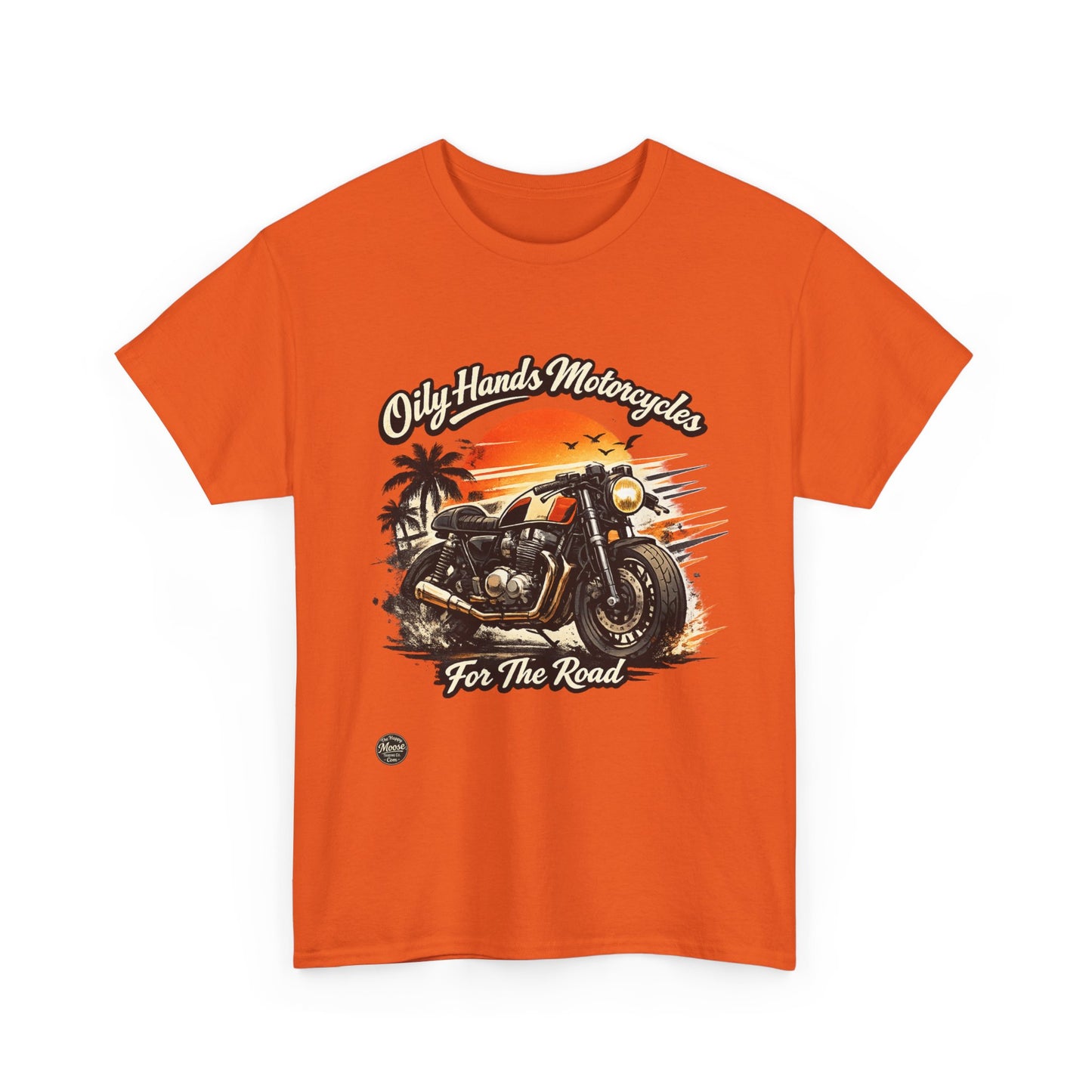Oily Hands Motorcycle Sunset Tee — "Only Hands Motorcycles For The Road" Riding T-Shirt #001 E