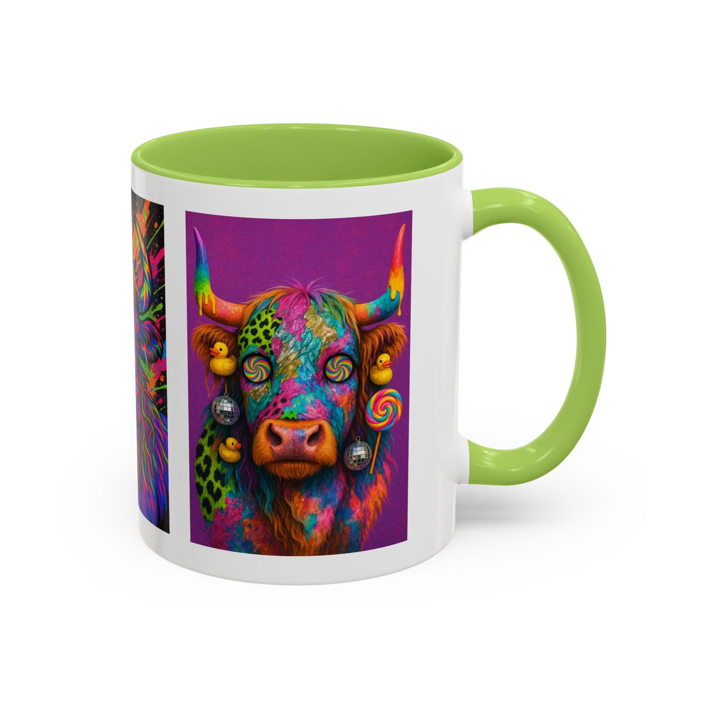 Psychedelic Highland Cow Accent Coffee Mug — Colorful Neon Farm Animal Art (11/15 oz)