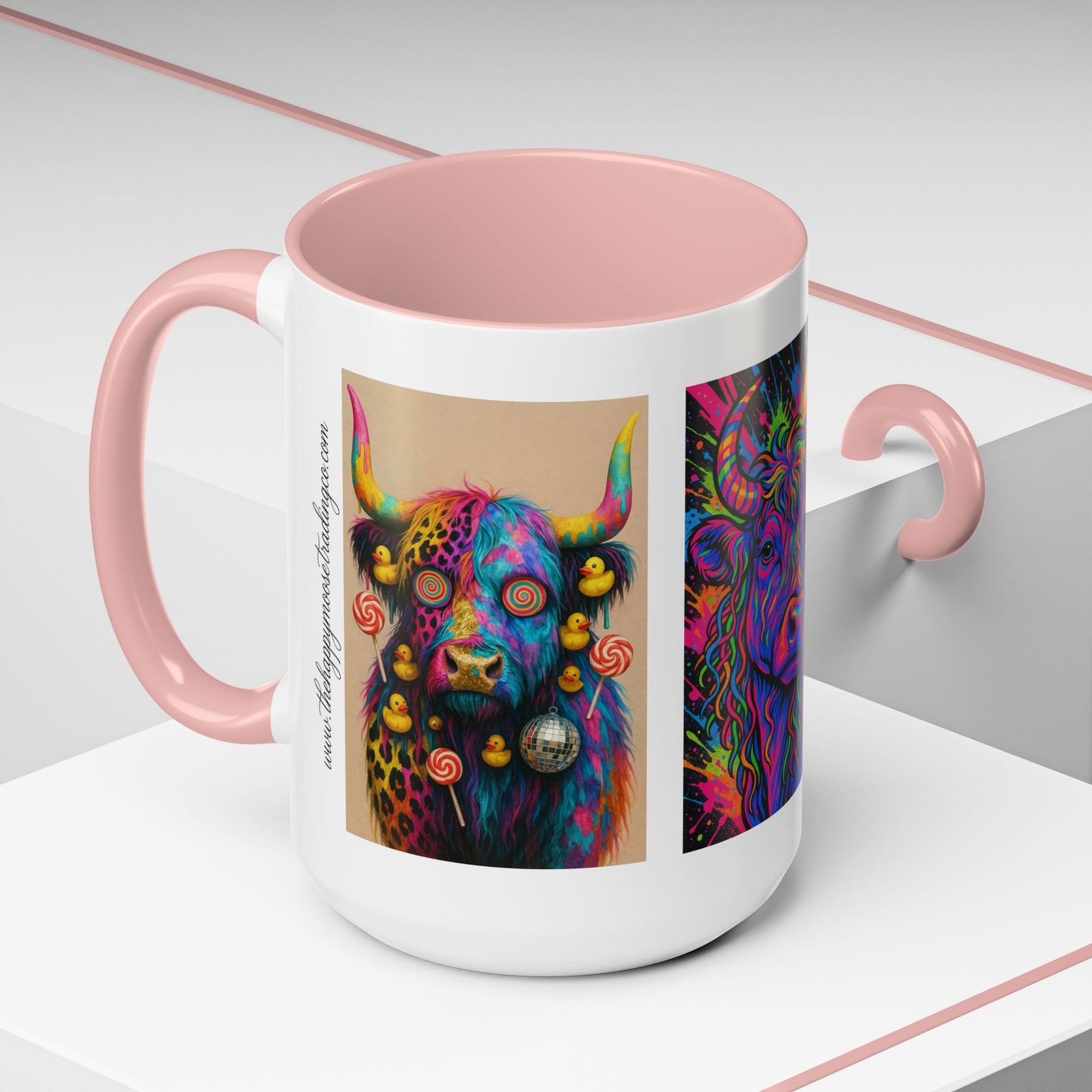Psychedelic Highland Cow Accent Coffee Mug — Colorful Neon Farm Animal Art (11/15 oz)
