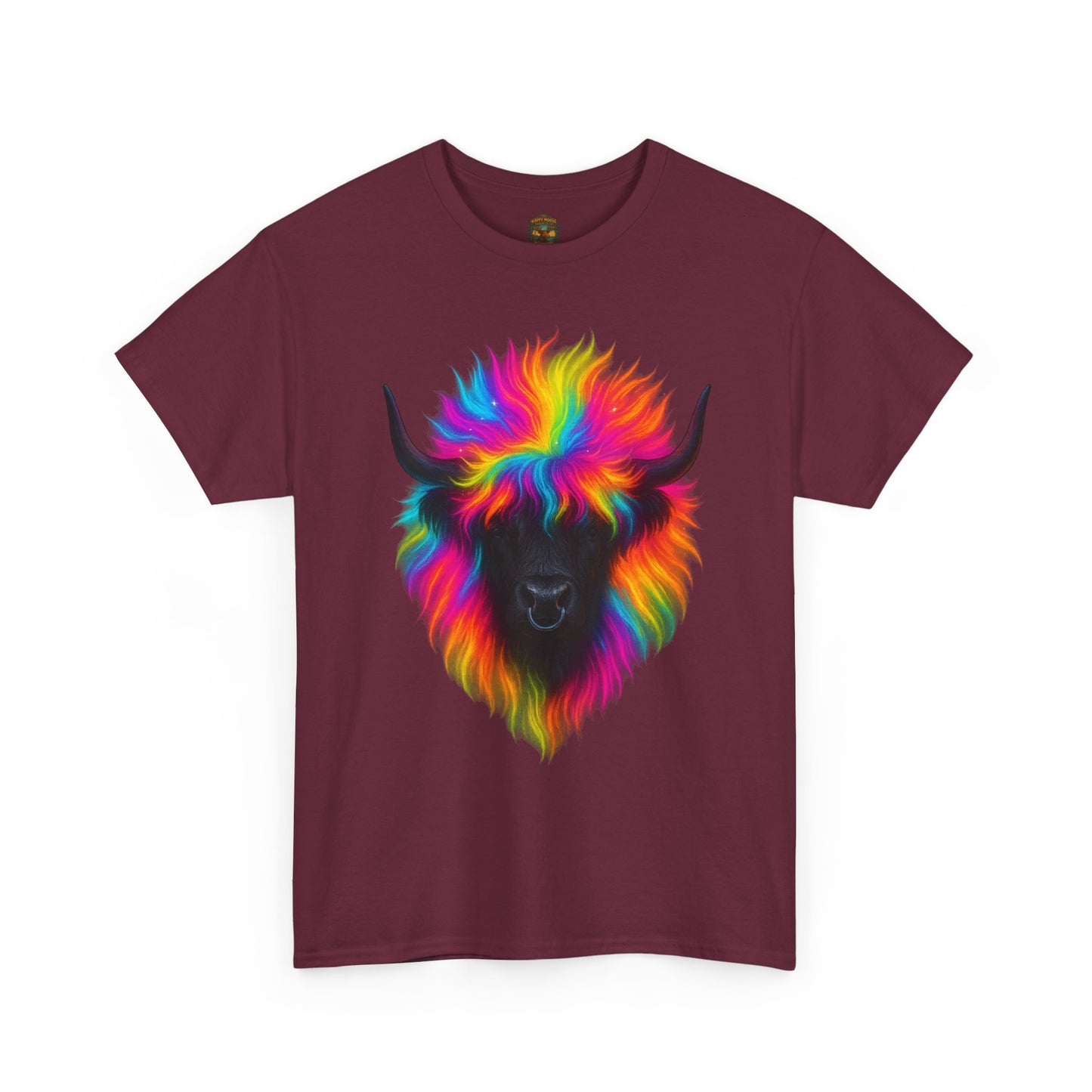 Rainbow Highland Cow T-Shirt — Colourful Neon Graphic Tee