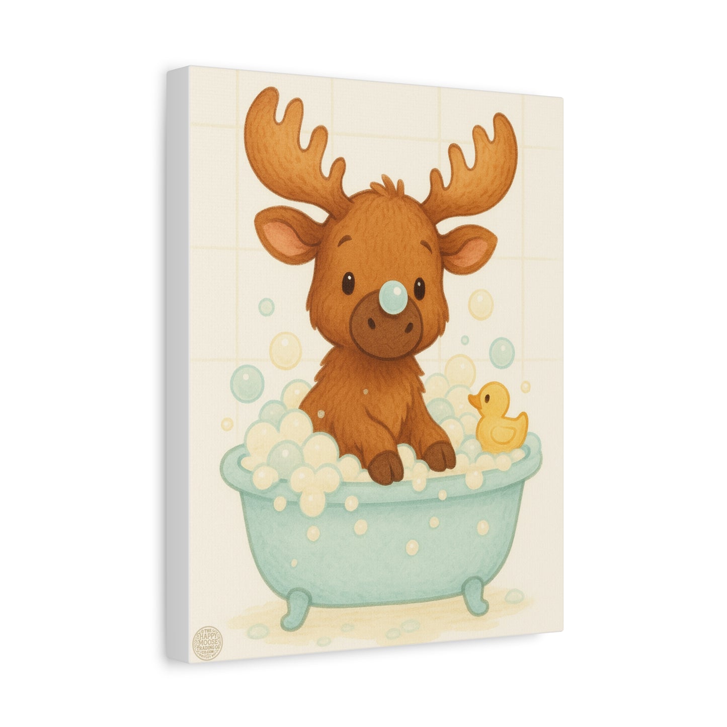 Cute Moose Baby Bath Matte Canvas Wall Art — Nursery Decor