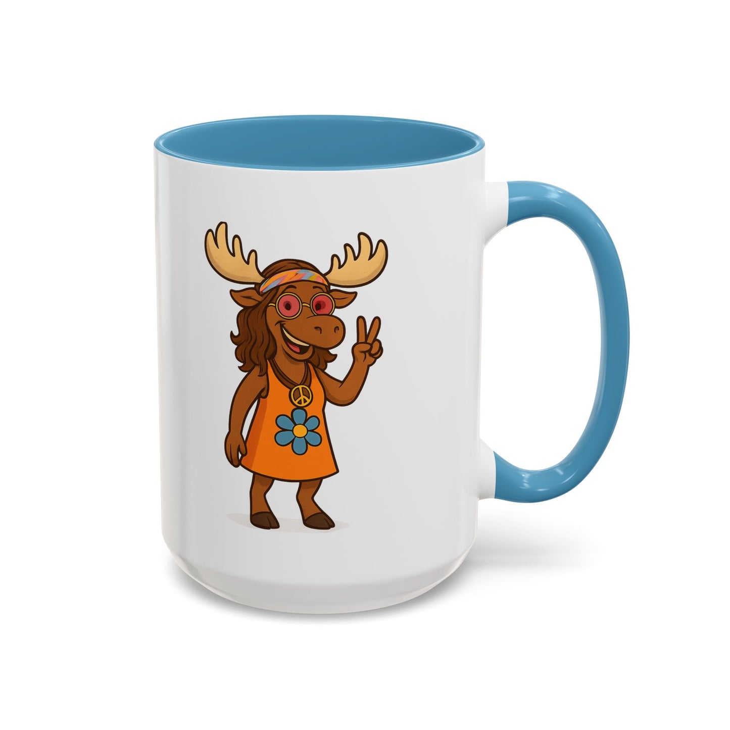 Hippie Moose Coffee Mug — Peace Sign Retro Moose Accent Mug (11/15oz)