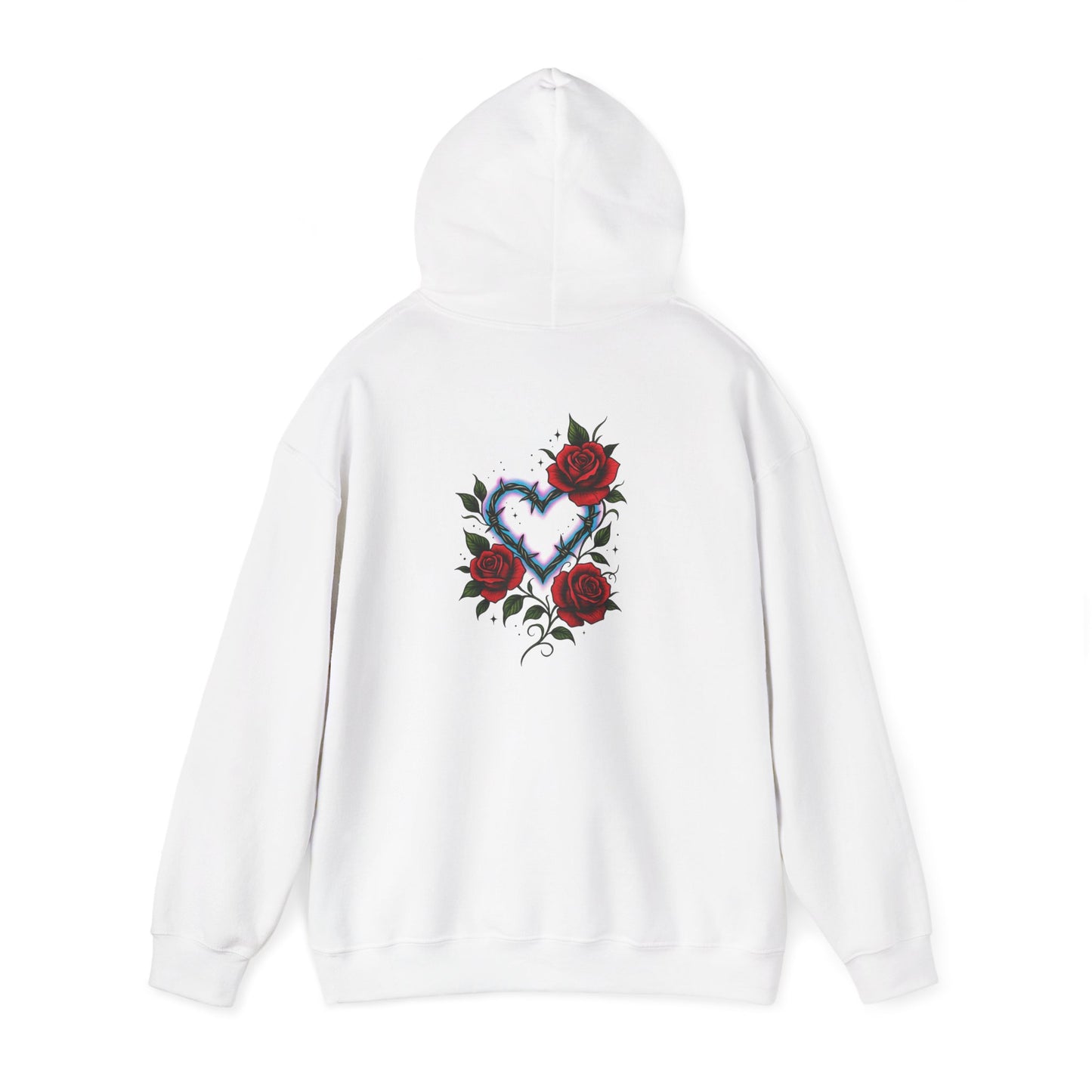 Hoodie — Smoky Heart with Red Roses Back Graphic