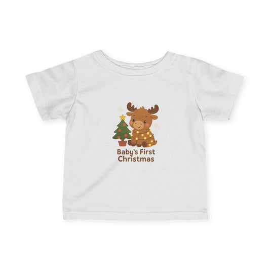 Baby's First Christmas Infant Tee — Cute Reindeer & Tree Holiday Shirt