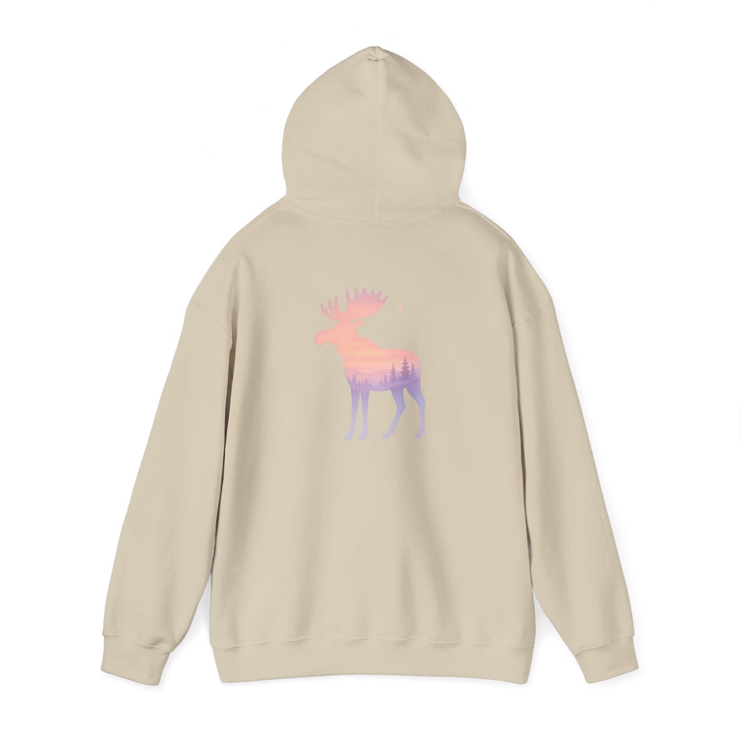 Moose Sunset Hoodie — Pastel Gradient Elk Graphic Pullover