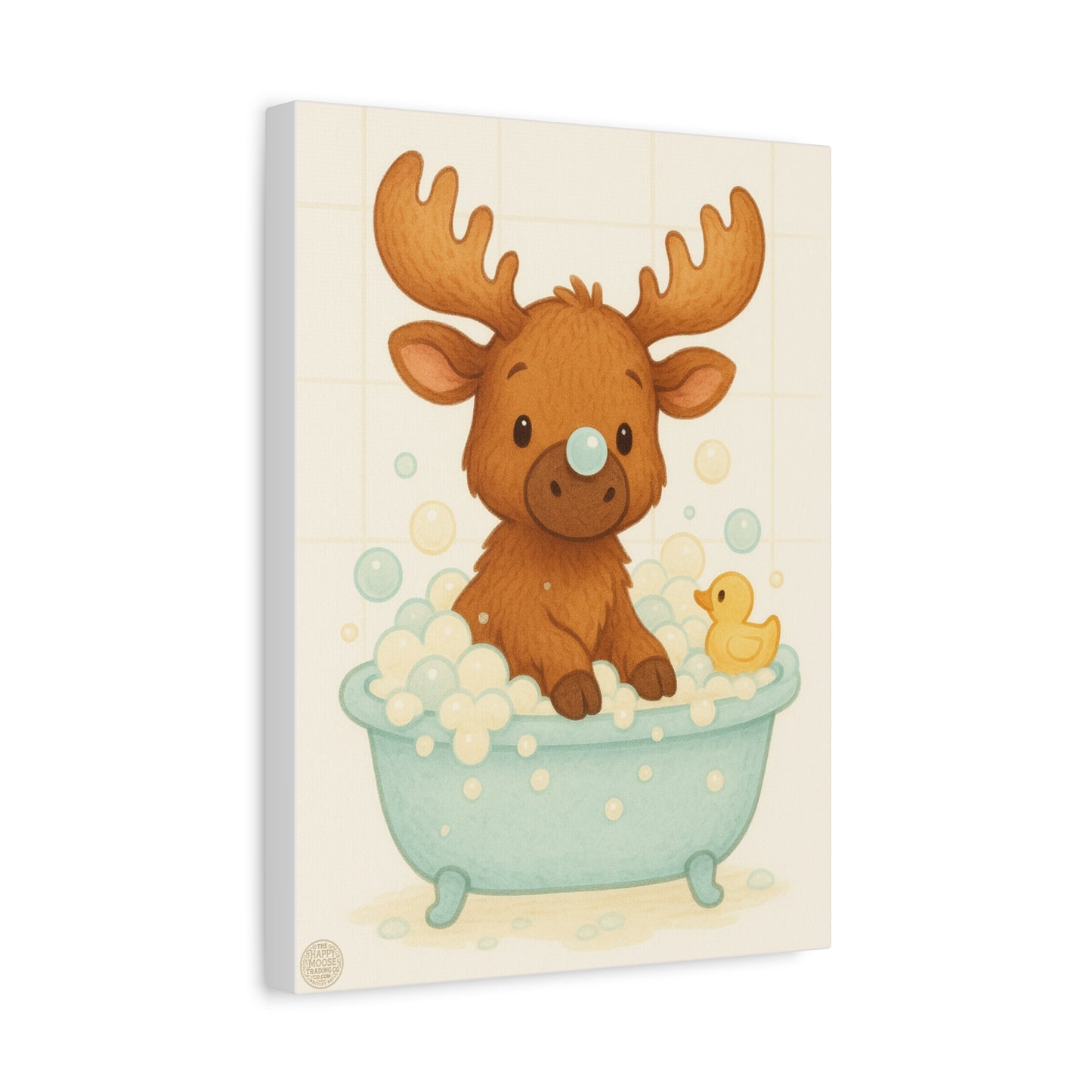 Cute Moose Baby Bath Matte Canvas Wall Art — Nursery Decor