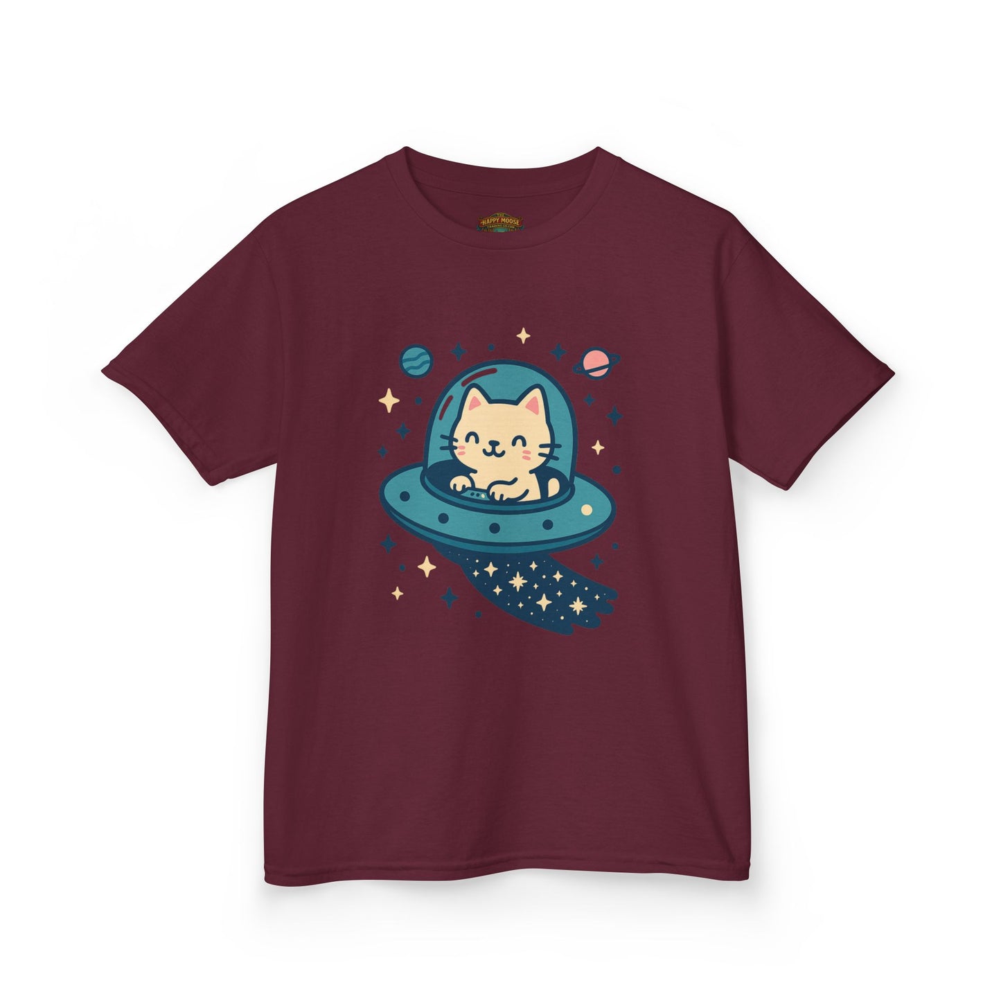 Kids Tee — Cute Cat in UFO Spacecraft Graphic
