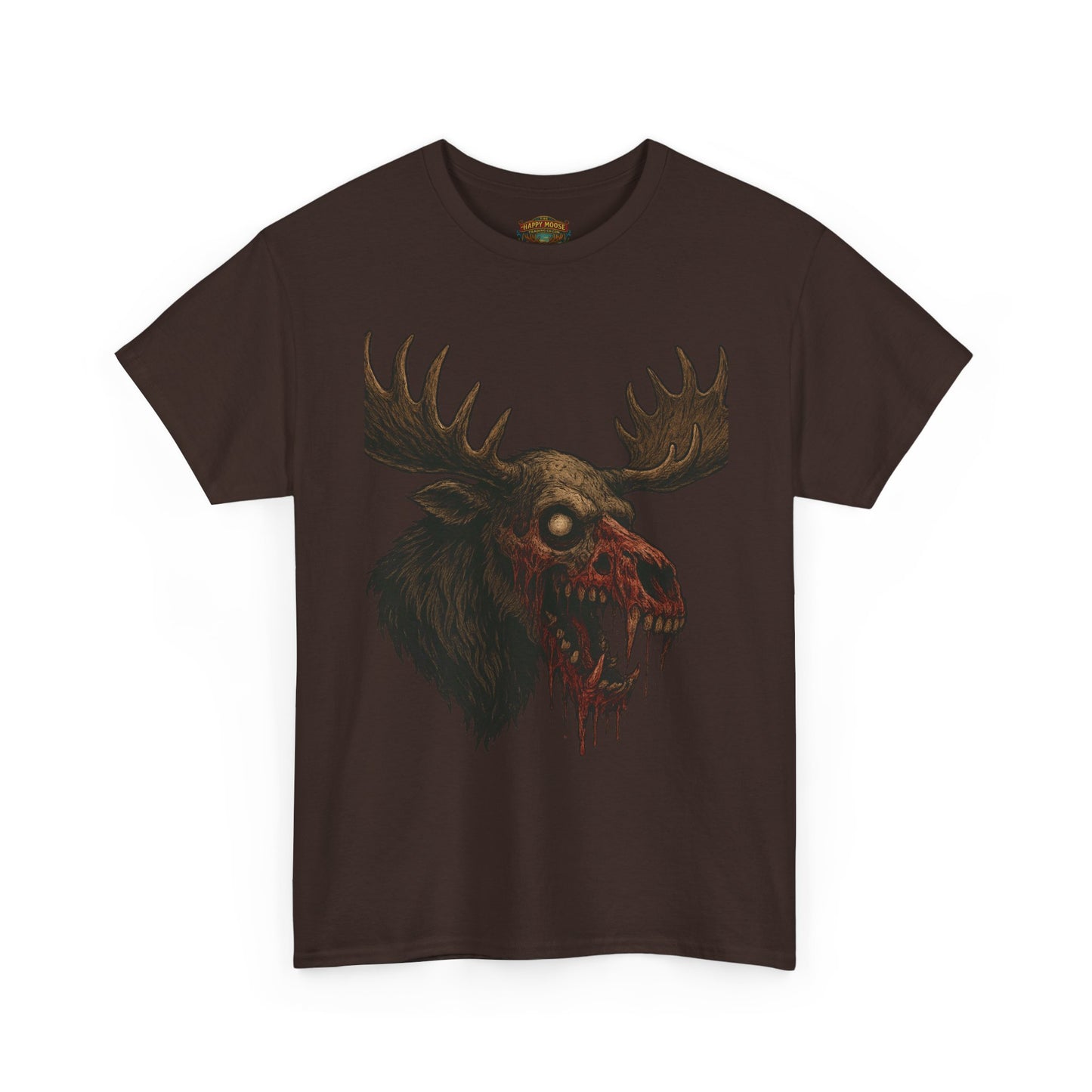Horror Moose Skull Tee — Creepy Dripping Monster Head Graphic T-Shirt