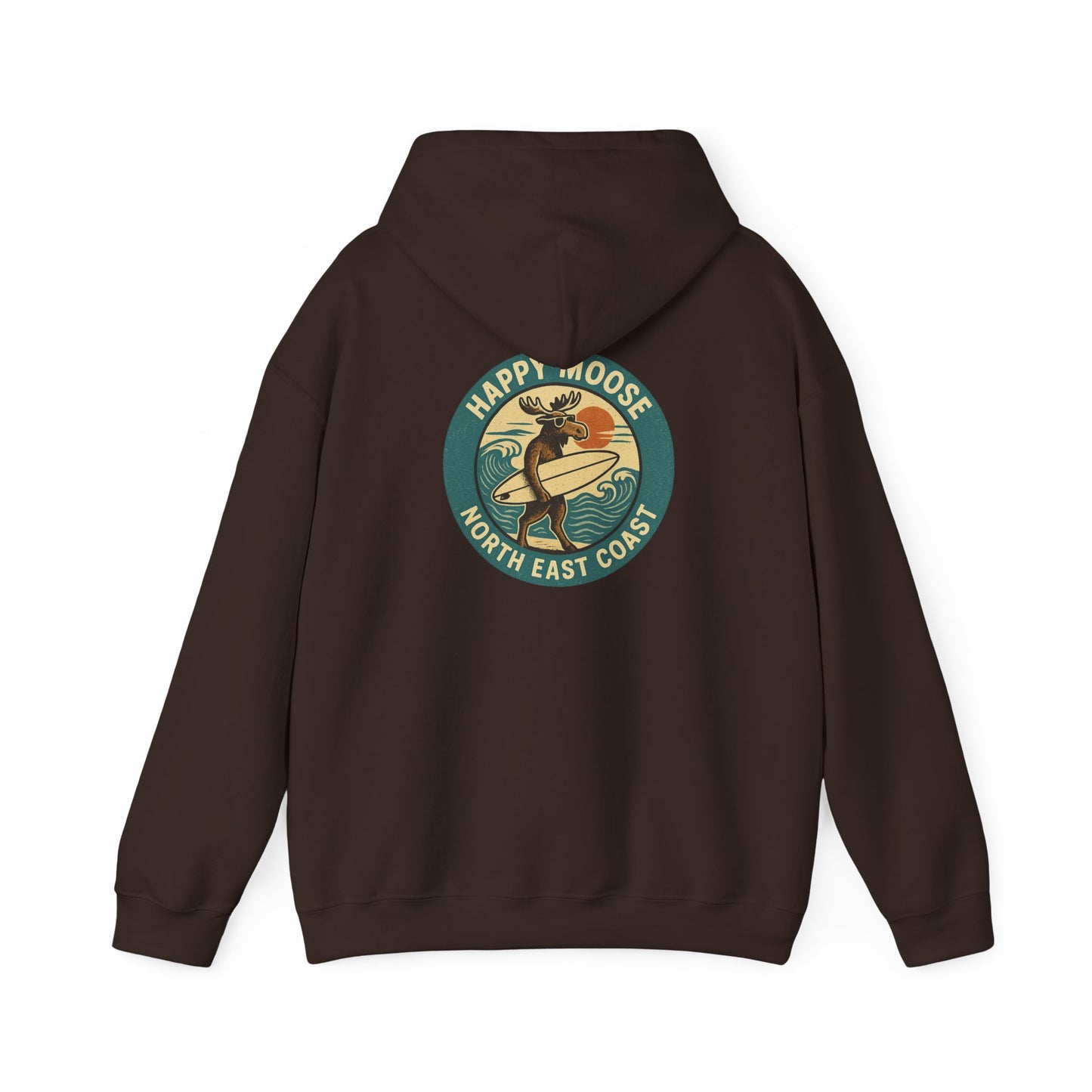 Moose Surf Hoodie – "Happy Moose North East Coast" Retro Surf Graphic