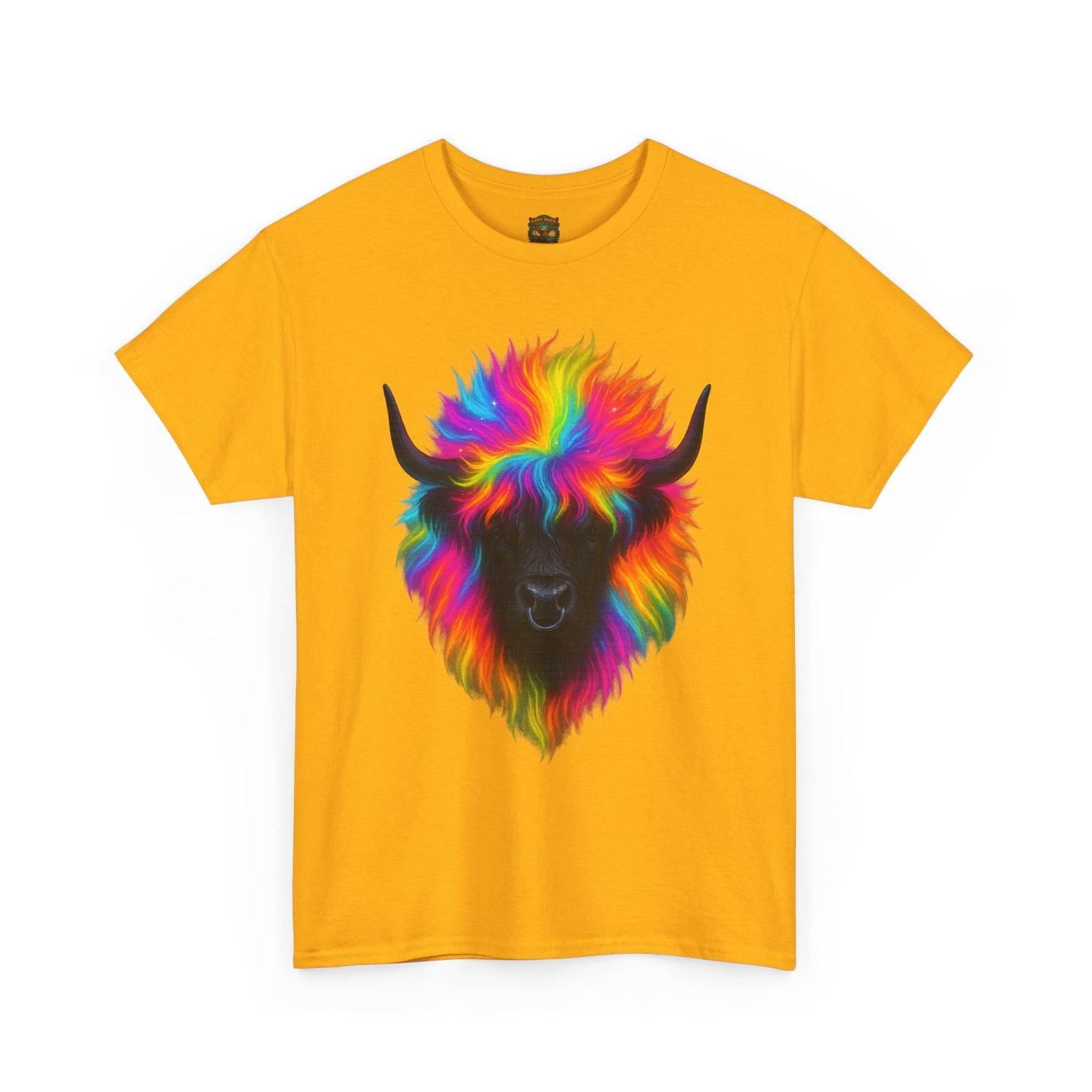 Rainbow Highland Cow T-Shirt — Colourful Neon Graphic Tee