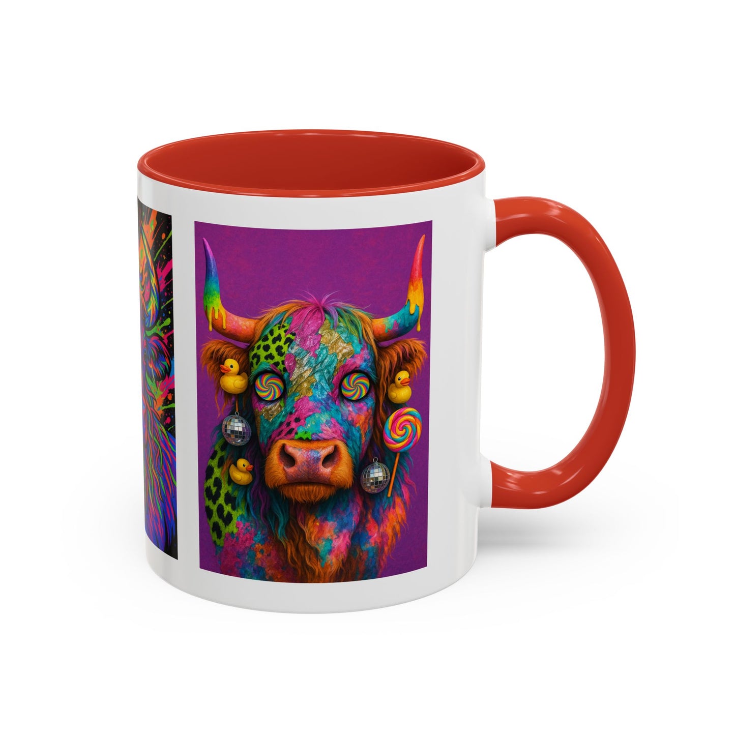 Psychedelic Highland Cow Accent Coffee Mug — Colorful Neon Farm Animal Art (11/15 oz)