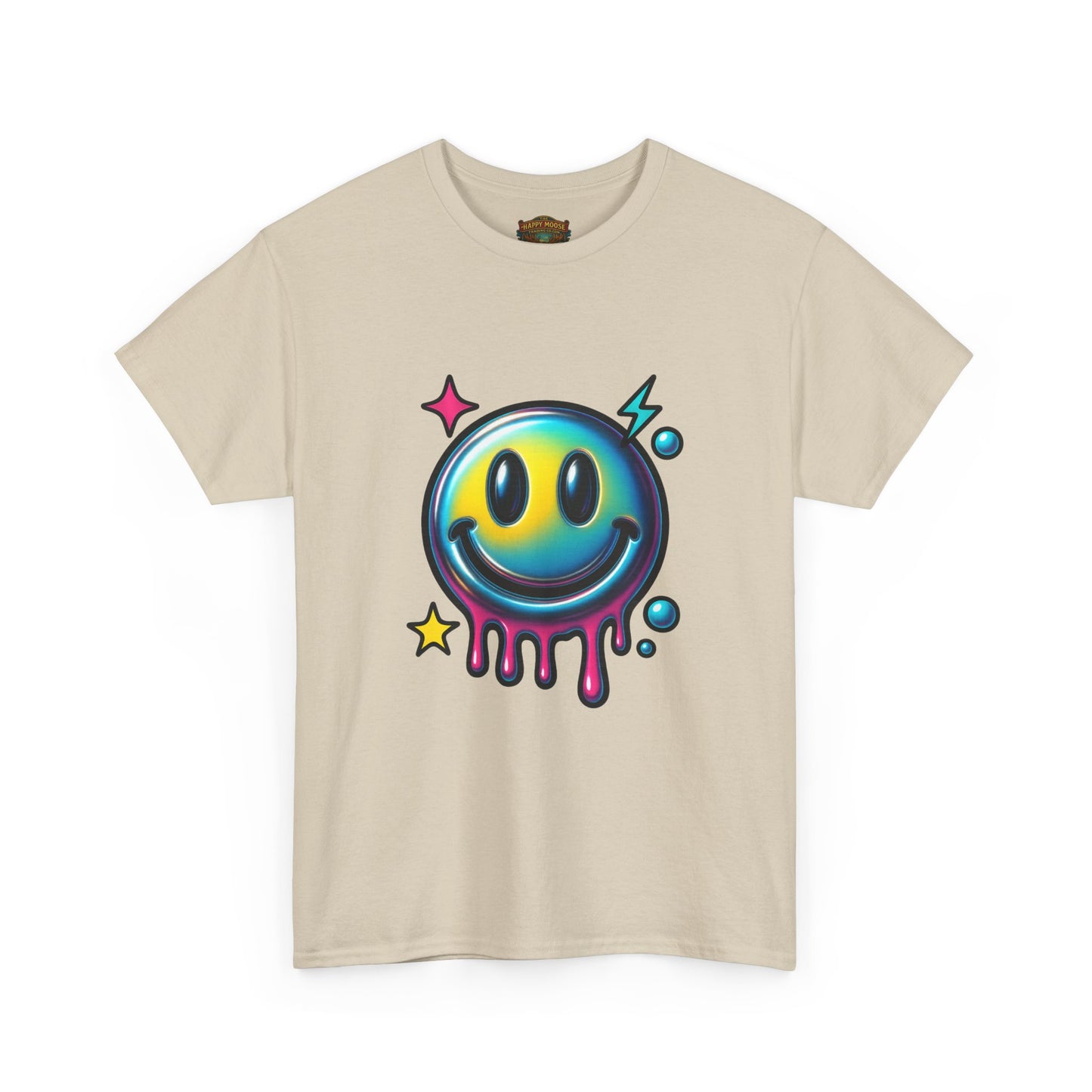 Smiley Drip Graphic Tee — Neon Melting Smiley Face T-Shirt