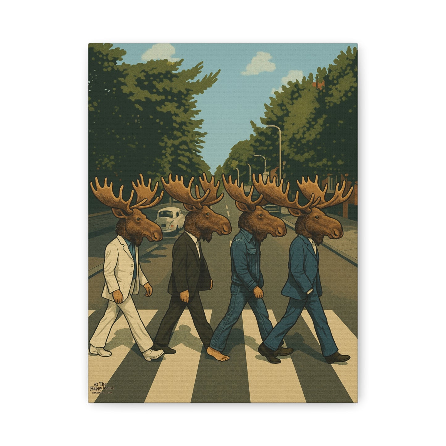 Moose Crossing Canvas Print — Retro Abbey Road Parody Wall Art