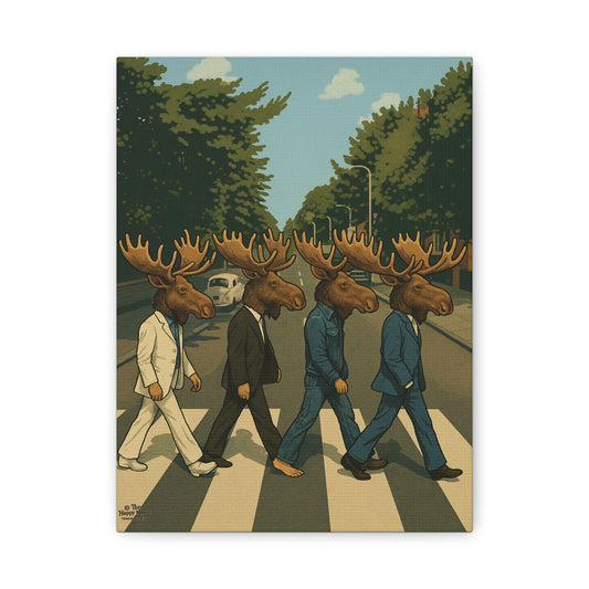 Moose Crossing Canvas Print — Retro Abbey Road Parody Wall Art