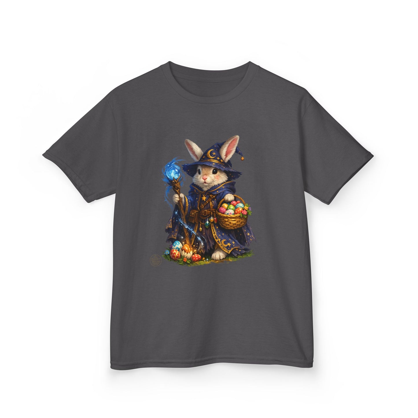Kids Wizard Bunny T-Shirt — Cute Magic Rabbit with Staff & Basket of Treats