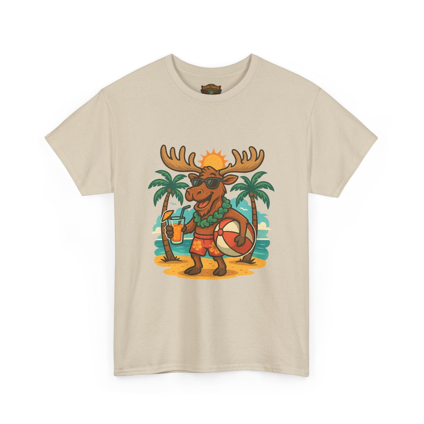 Moose on Vacation T-Shirt — Tropical Retro Moose with Sunglasses & Drink