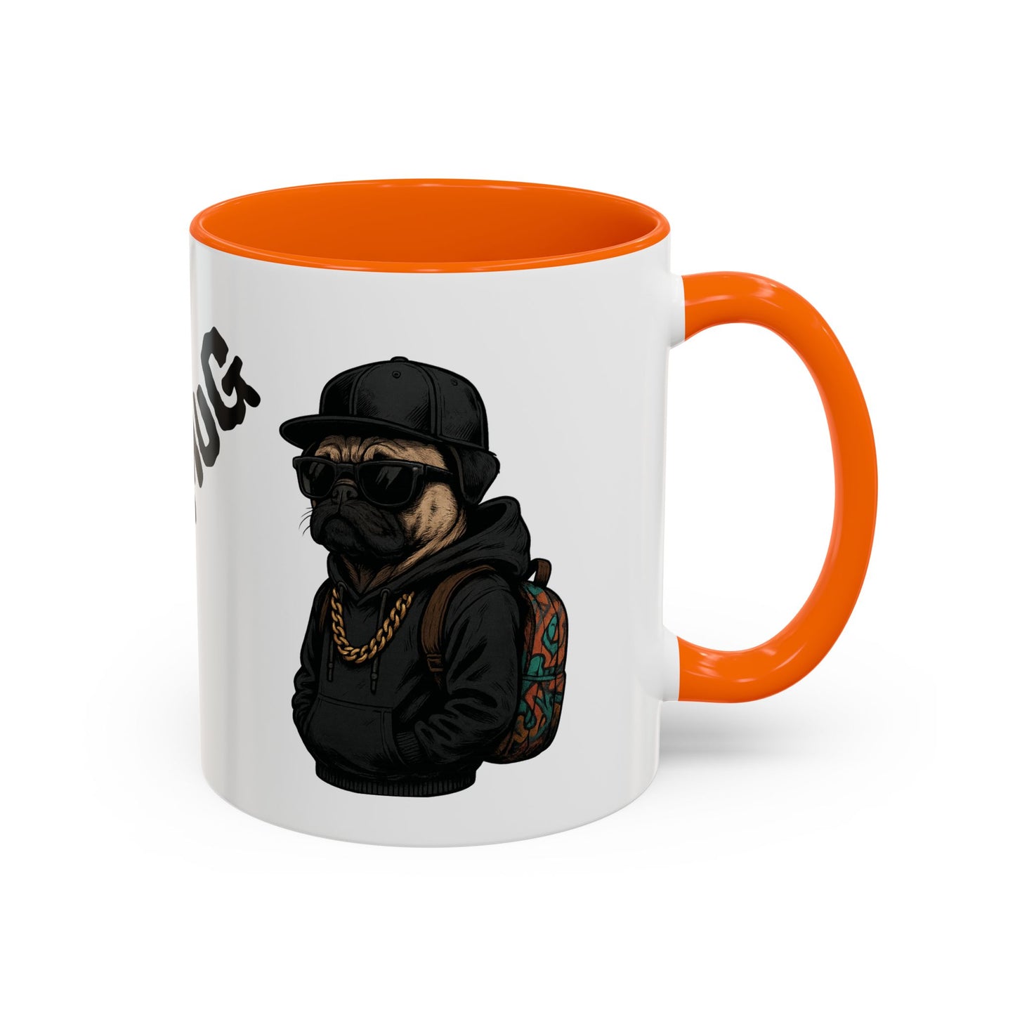 Pug Mug — Red Accent Coffee Mug with Hipster Pug Illustration (11/15oz)