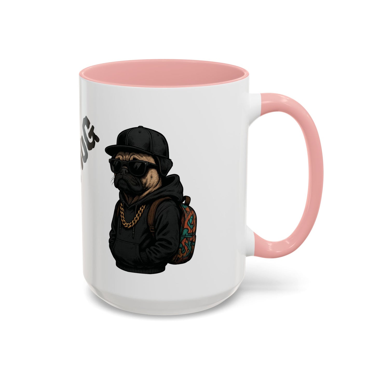 Pug Mug — Red Accent Coffee Mug with Hipster Pug Illustration (11/15oz)