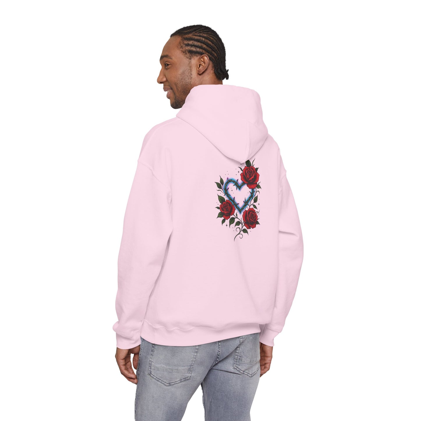 Hoodie — Smoky Heart with Red Roses Back Graphic
