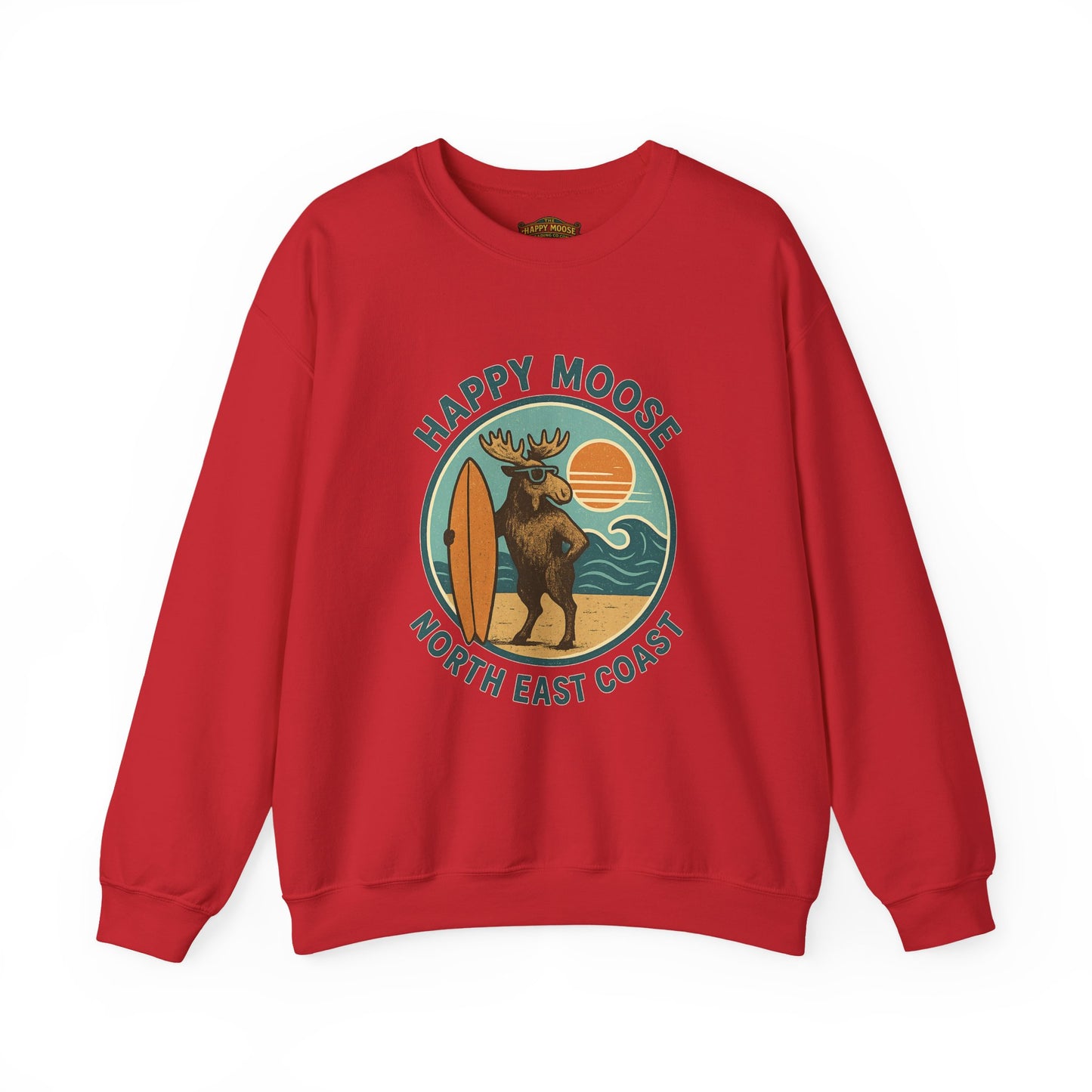 Happy Moose North East Coast Crewneck Sweatshirt — Vintage Surf Moose Graphic